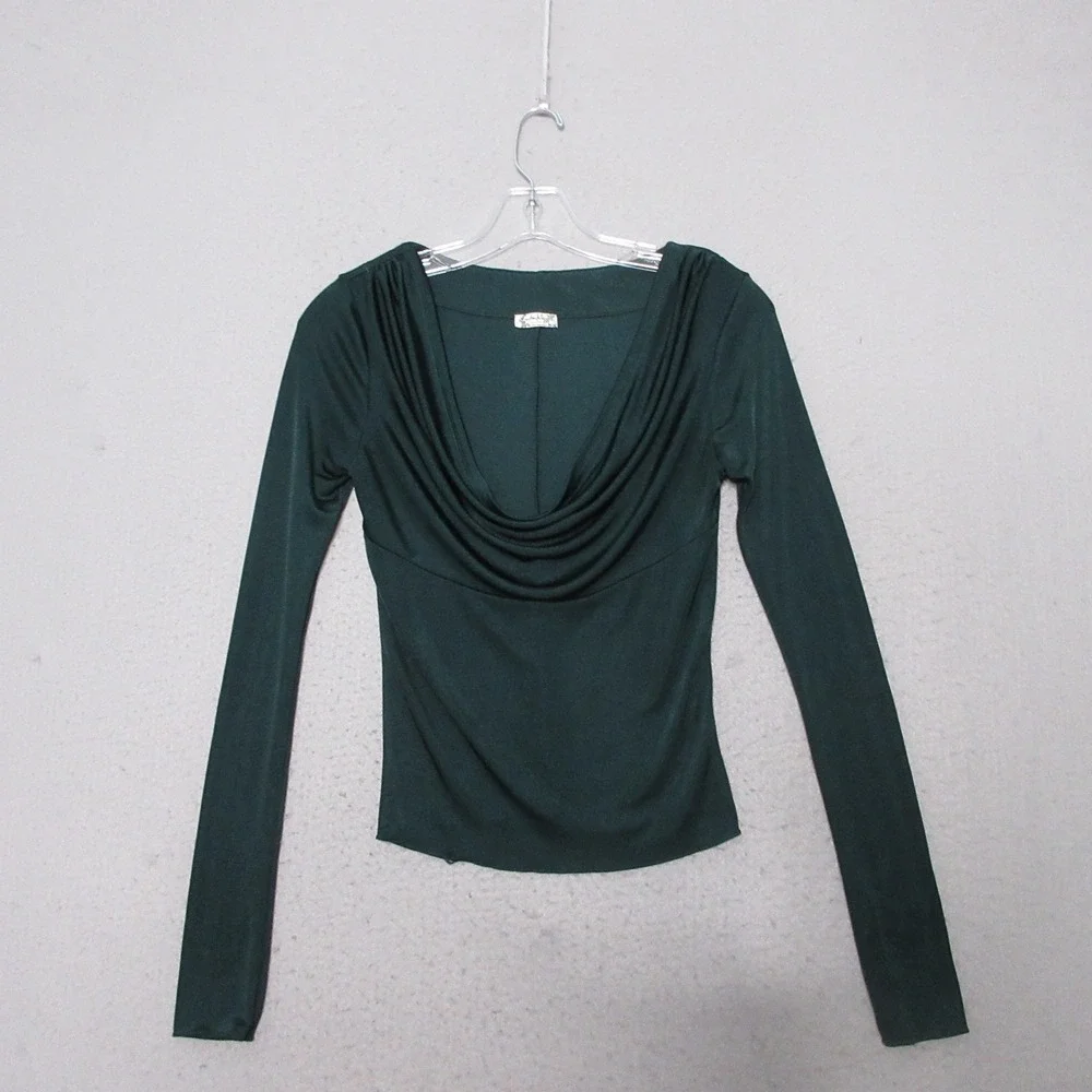 Intimately Free People Top S Green Cowl Neck 90s Drape Whimsigoth Boho Fitted